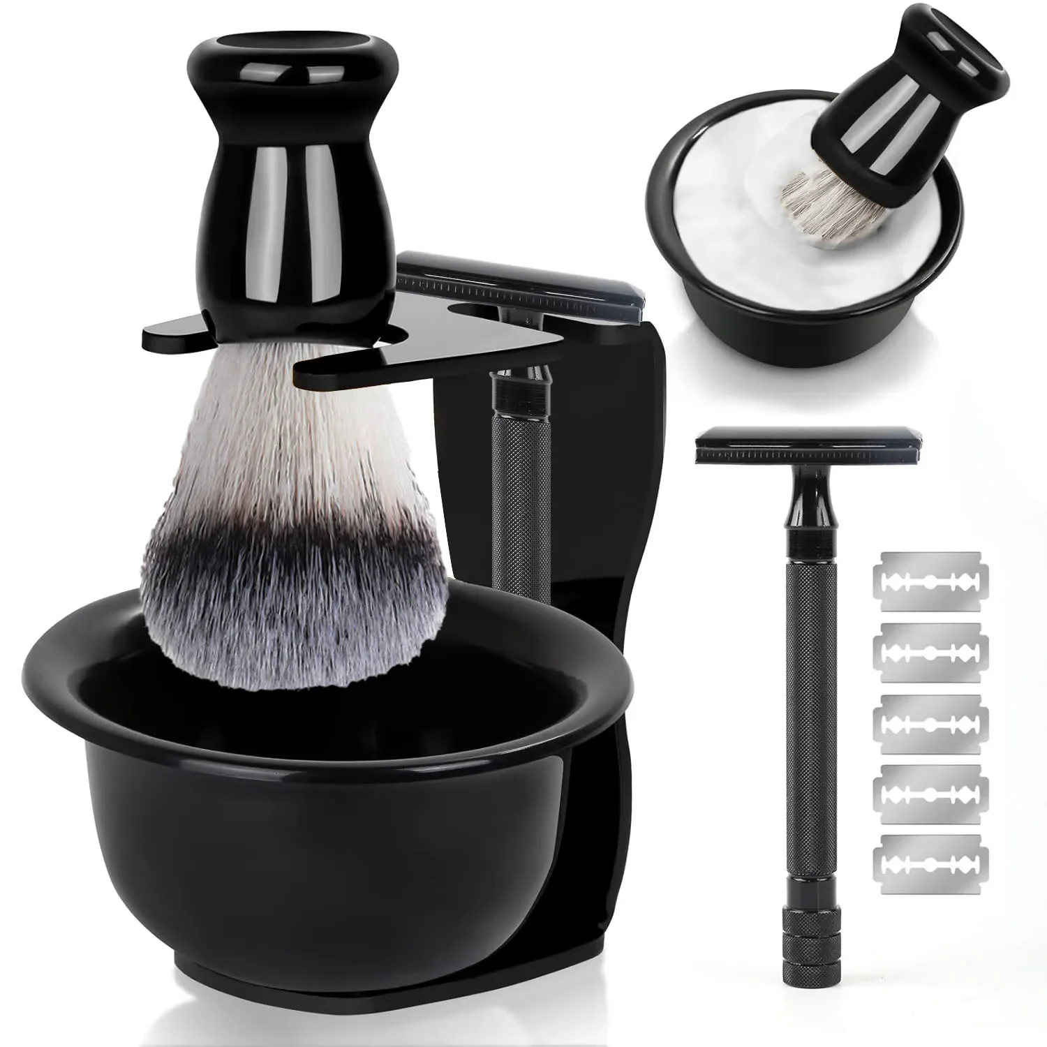 Juego de brochas de afeitar profesional para Barba, juego de afeitado 3 en 1 con cuenco para brochas de afeitar y maquinilla de afeitar, juego de regalo para el Día del Padre para hombre