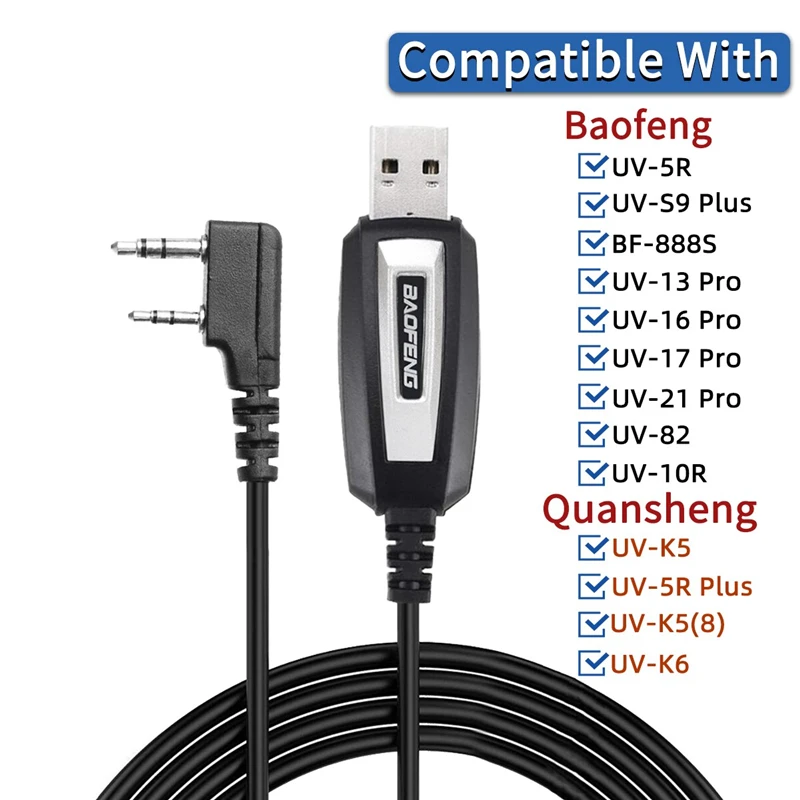 USB-Programmierkabel mit CD für Baofeng UV-5R/82/888S/UV-S9PLUS/UV-13/16/17/21 Pro und Quansheng UV-K5/5R Plus Walkie Talkie