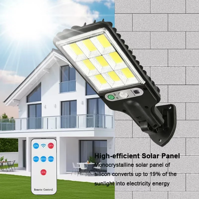 Luces solares impermeables para exteriores, Sensor de movimiento Solar, 3 modos, iluminación de pared de seguridad para Patio, jardín, puerta, calle, carretera