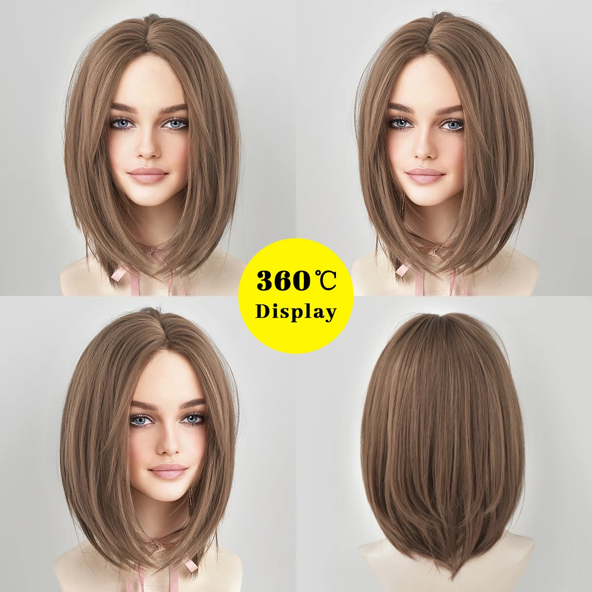 Pelucas sintéticas cortas y rectas con fecha diaria para mujer, pelucas Bob de Color lino con flequillo, pelo falso resistente al calor para fiesta de Cosplay
