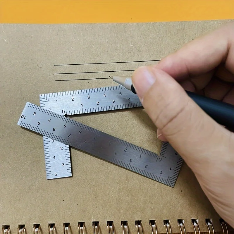 Mini Square Stainless Steel L-shaped Double Sided High Precision Scale Multifunctional Thickened Corner Ruler for Office/Home