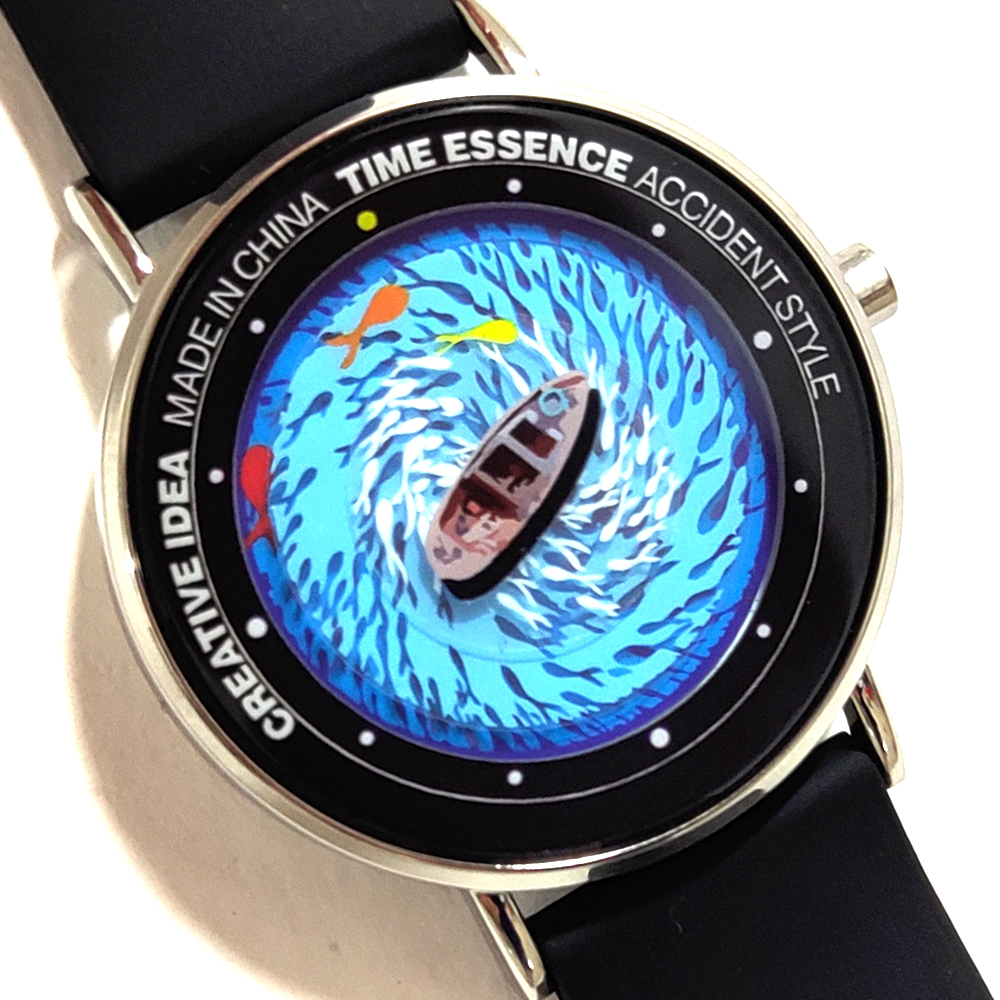 Relógios criativos relógio de quartzo original com design de ondas de navio e peixes relógio de pulso à prova d'água pulseira de silicone confortável