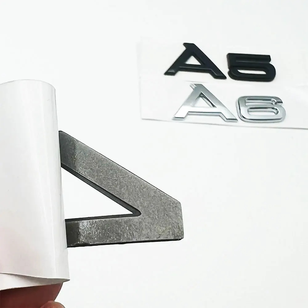 Emblema de números y letras para maletero de coche, ABS 3D, cromado, negro brillante, para A1, A3, A4, A5, A6, A7, A8, tapa de maletero de coche, placa con nombre, pegatina