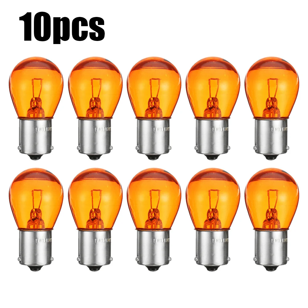 10 uds/2 uds luz indicadora de coche lámpara de freno de marcha atrás luz de estacionamiento bombillas LED 12V 1156 BAU15S PY21W lámpara halógena amarilla ámbar DC