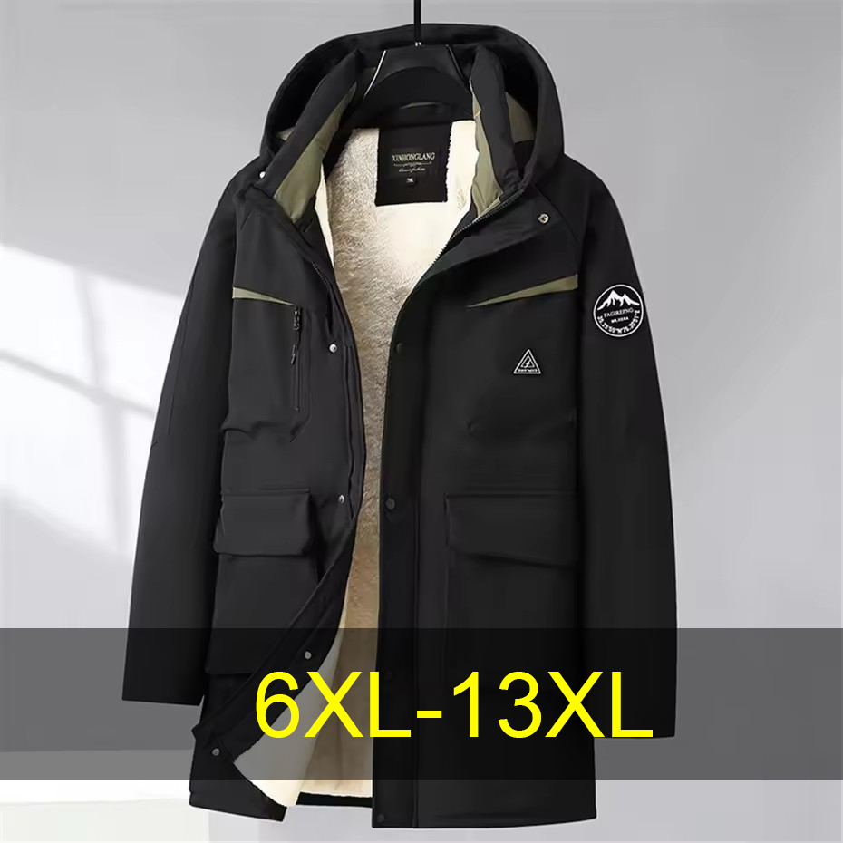Winter Cargo Parkas Men Thick Fleece Jacket Coats Plus Size 13XL Camp Parkas Waterproof Casual Winter Long Jacket Male Big Size