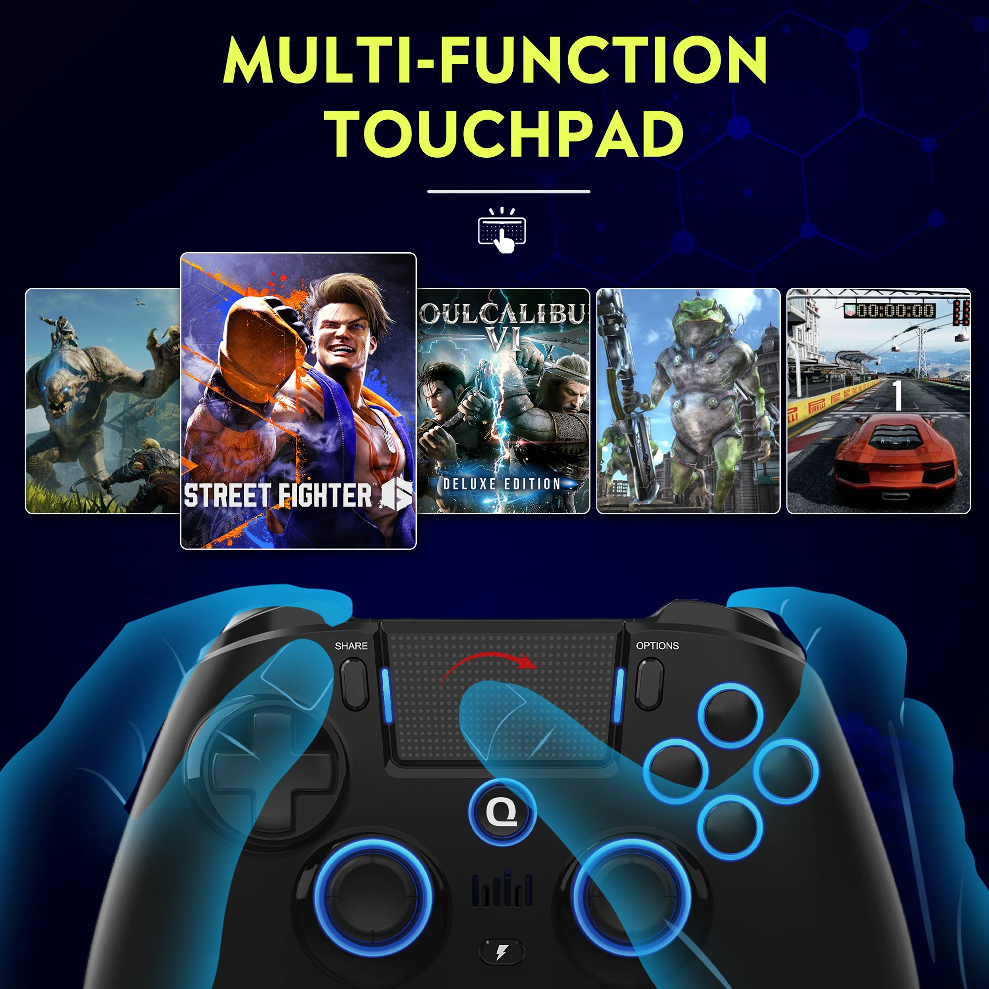 Controlador inalámbrico Original QRD Spark N5 para PS5, PS4, PS3, IOS, Android, PC, luces LED de 8 colores, efecto de vibración, mando PS5