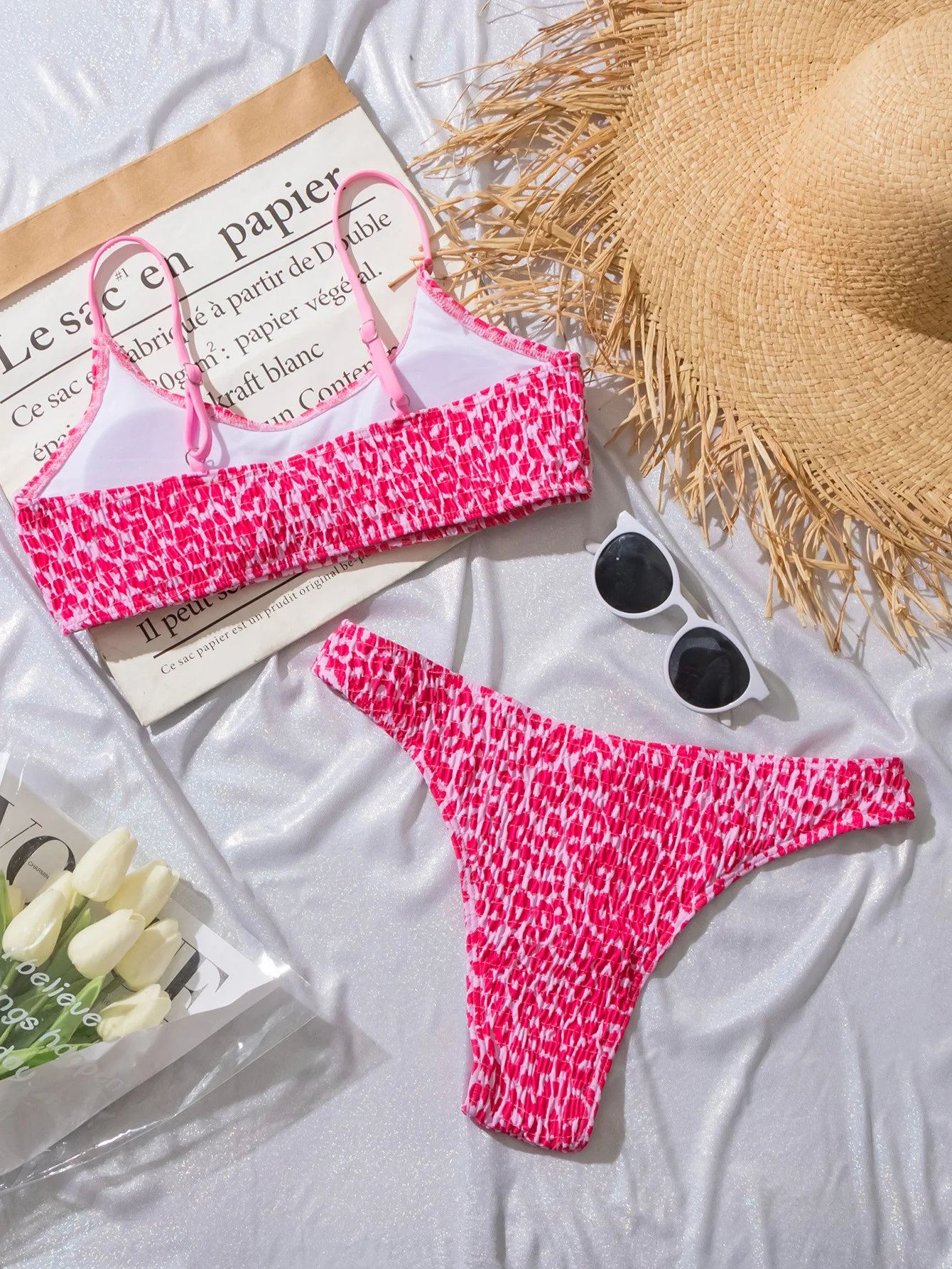 Sexy froissé bandeau imprimé léopard bikinis ensembles deux pièces string maillots de bain maillots de bain maillot de bain maillots de bain biquini