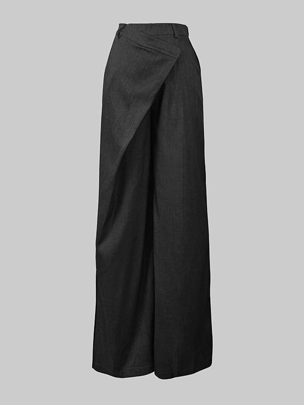 Modigirl calças de terno feminino na moda outono primavera solta perna larga assimétrica cor sólida divisão-articulação cintura alta calças formais