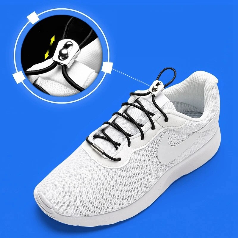 Lacci elastici Blocco scorrevole in metallo riflettente Senza cravatta Lacci per scarpe Rotondi Bambino Adulto Tempo libero Prendi una passeggiata Sneakers Laccio per scarpe pigre