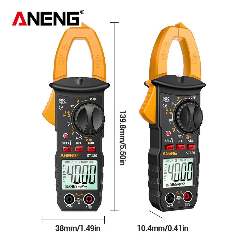 ANENG ST180 Digital Clamp Meter 4000 นับ AC Current Ammeter มัลติมิเตอร์เครื่องทดสอบแรงดันไฟฟ้ารถ Amp Hz Capacitance NCV Ohm เครื่องมือ