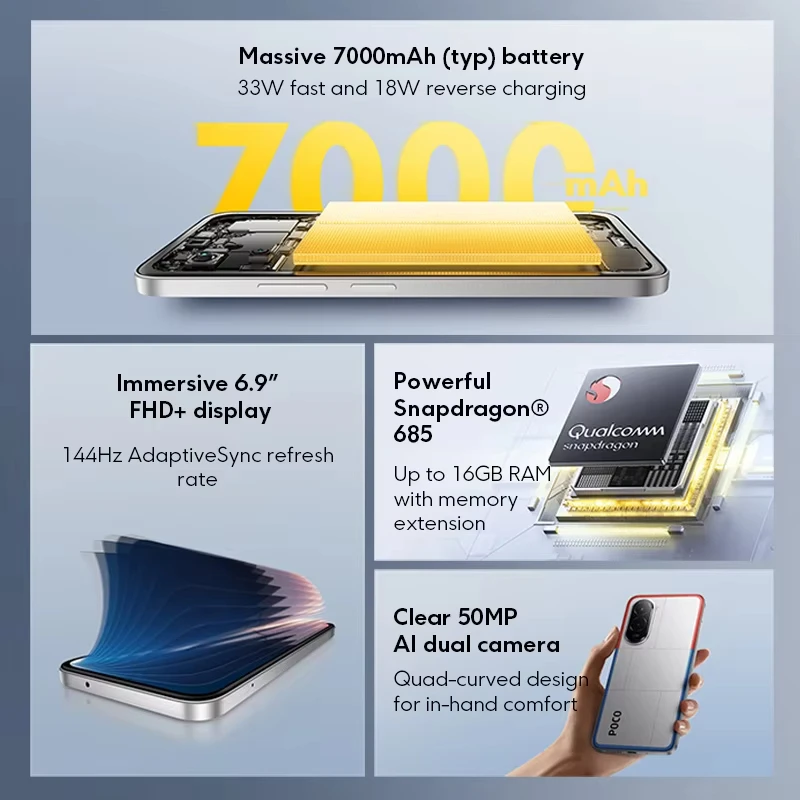 【Wereldpremière】POCO M7 Global Version Smartphone Snapdragon 685 7000mAh batterij Meeslepend 6,9" FHD+ Display NFC 33W Opladen