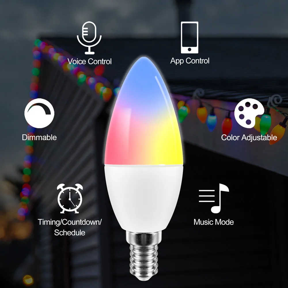 Tuya E14 Lampade a candela Controllo APP Lampadina intelligente Bluetooth WIFI RGB 220V Luce a LED Dimmerabile Smart Life Room Home Group Lampade di cristallo