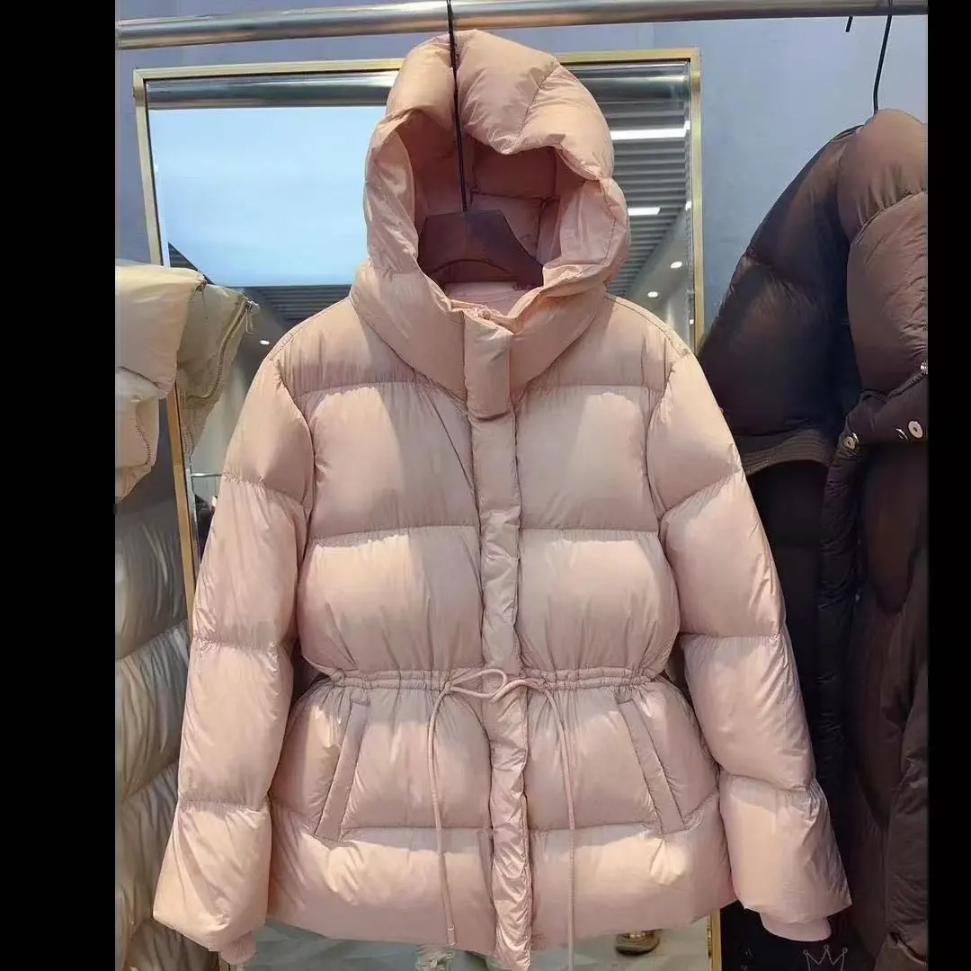 Frauen Daunen Baumwolle Jacke Kordelzug Taille Schlank Baumwolle Gefütterte Jacke 2025, Winter Neue Warme Verdicken Baumwolle Mantel Frauen Mit Kapuze Parkas