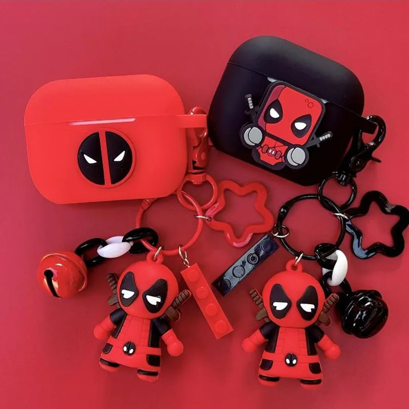 Funda para auriculares con dibujos de Marvel Deadpool para Airpods 4/Pro 2/3/1 2, carcasa protectora de silicona para auriculares inalámbricos con llavero