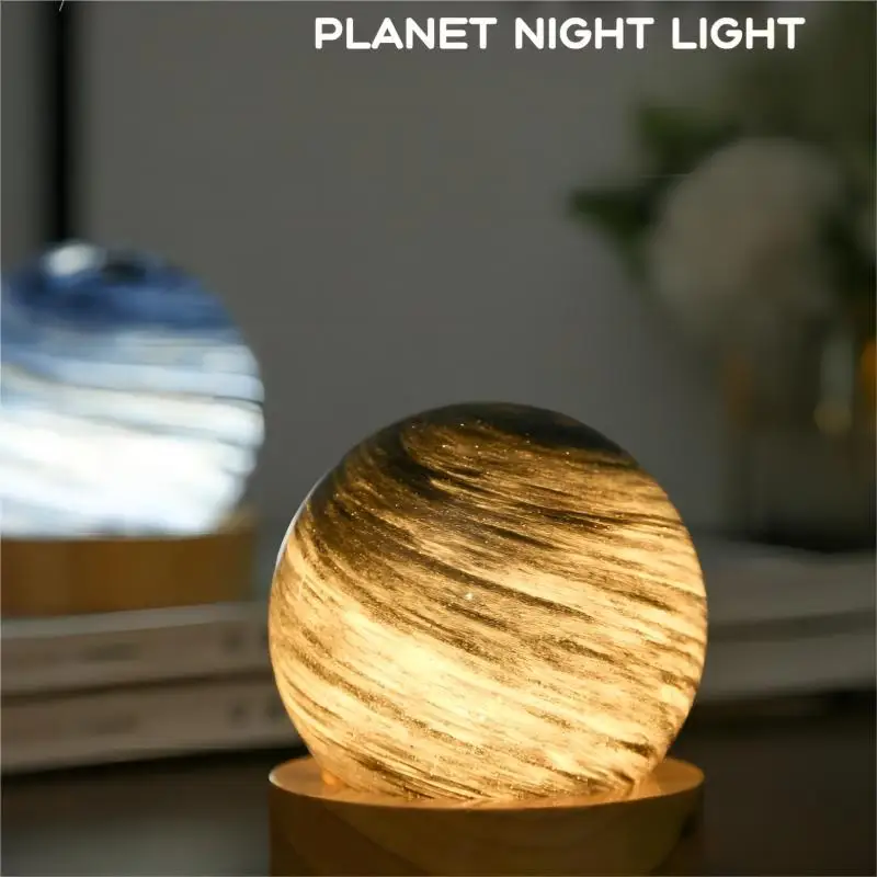Lampada 3D in vetro lunare Mini luce notturna planetaria alimentata tramite USB con supporto in legno per bambini Ragazze Ragazzi Amici Regali di Natale di compleanno