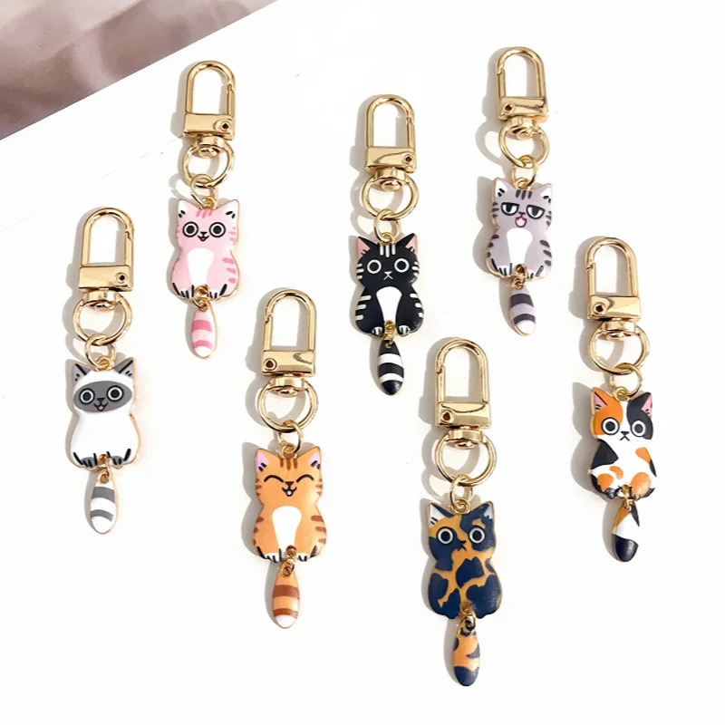 Originalidade metal gato impressão colorida chaveiro personalidade mochila pequeno pingente chaveiro encantos animal bonito chaveiro anel presente