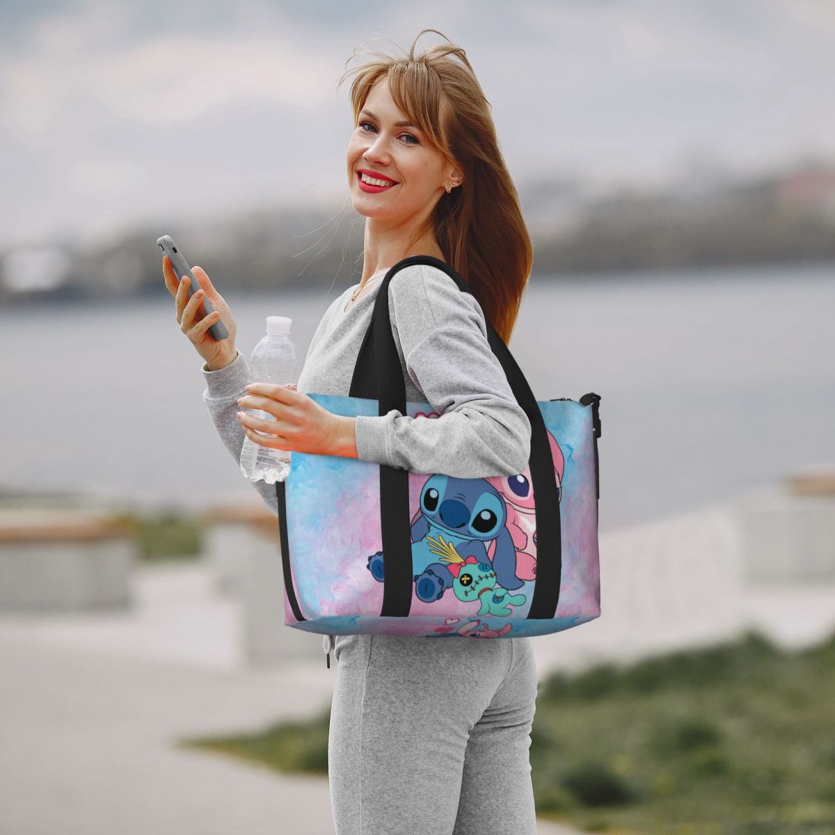 Benutzer definierte Stich Engel Strand Einkaufstasche Frauen Anime großes Fach Strand Fitness studio Reisetaschen