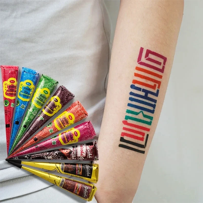 1 pièces 25g multicolore indien GOLECHA henné cônes pâte de tatouage pour tatouage temporaire autocollant peinture corporelle Art crème cône peinture à la main
