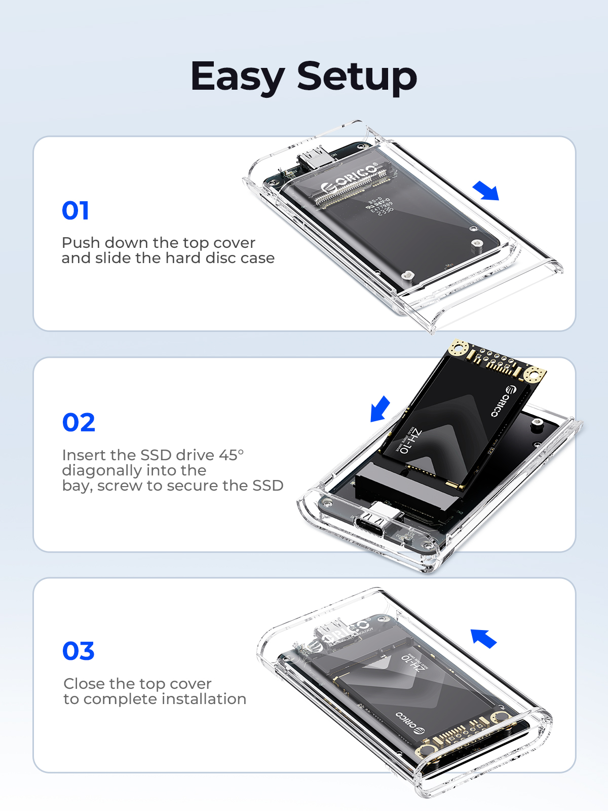 Orico-transparenter externer adapter mini msata ssd gehäuse für usb 3. 0 gen1 5gbps für samsung ngff ssd samsung