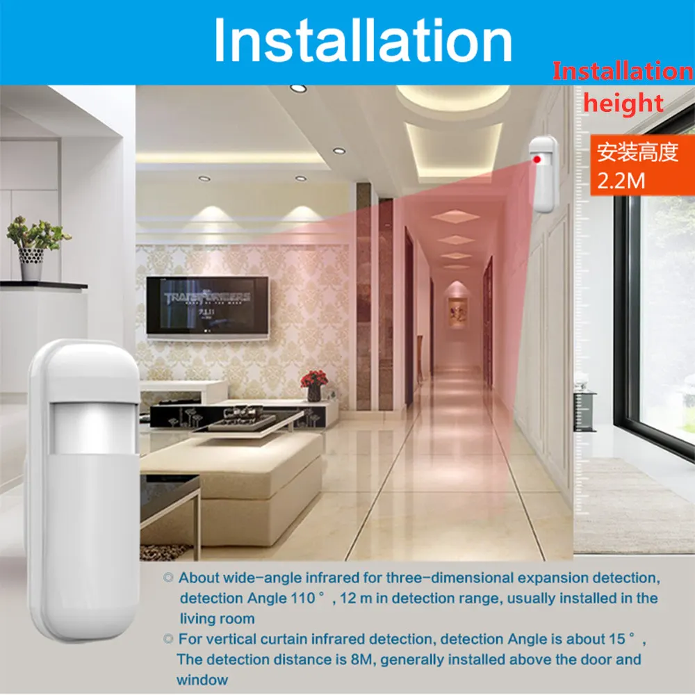 433 MHz PIR-Sensor, Hausalarm, Bewegungsalarm, Sicherheitssystem, kabellose Verbindung mit dem Alarm-Host, batteriebetrieben