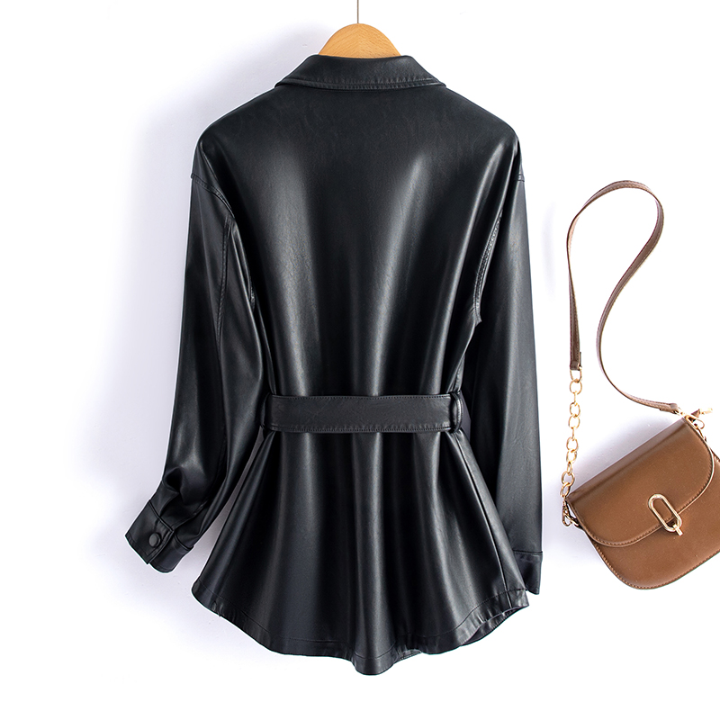 Sheepskin Leather Jacket Women Fashion Irregular Turn-down Collar Lace-up Belt Chic Office Ladies Real Split Leather Jacket Coat