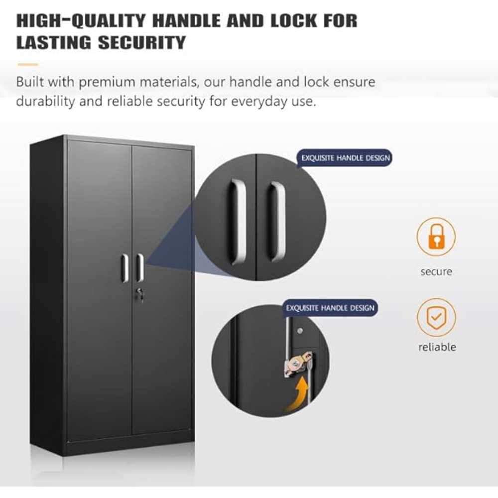 Garage Storage Cabinet with Doors and Shelves, Kitchen Pantry Cabinet, Metal Storage Cabinet with 5 Adjustable Shelves