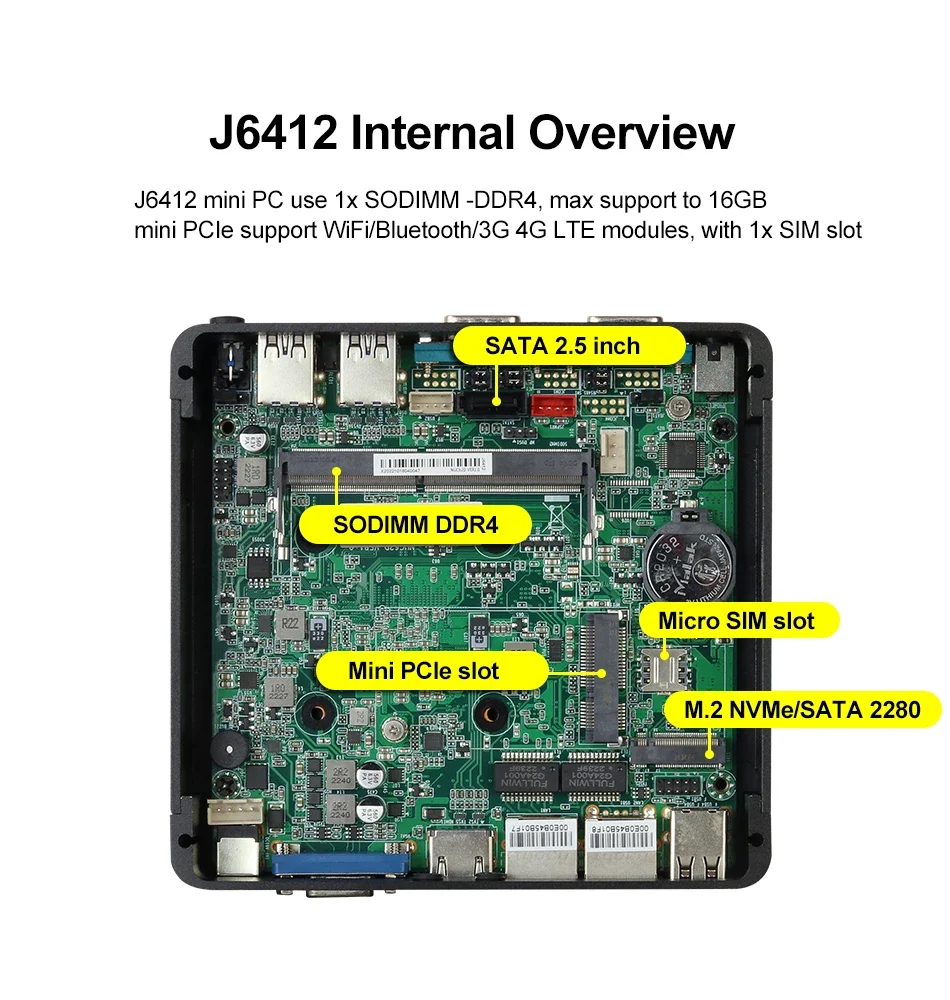 XCY Безвентиляторный мини-ПК Intel Celeron J6412 N5105 2x GbE LAN 2x RS232 HDMI VGA WiFi 4G LTE Windows 10 Linux Промышленный компьютер
