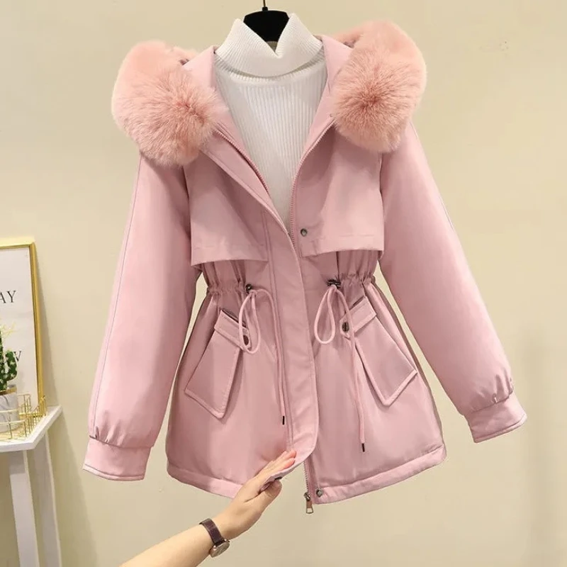 Neue Winter Jacke Frauen Parkas Pelz Futter Lange Casual Parka Pelz Kragen Mit Kapuze Puffer Mantel Dicke Warme Jacke Oberbekleidung 2025