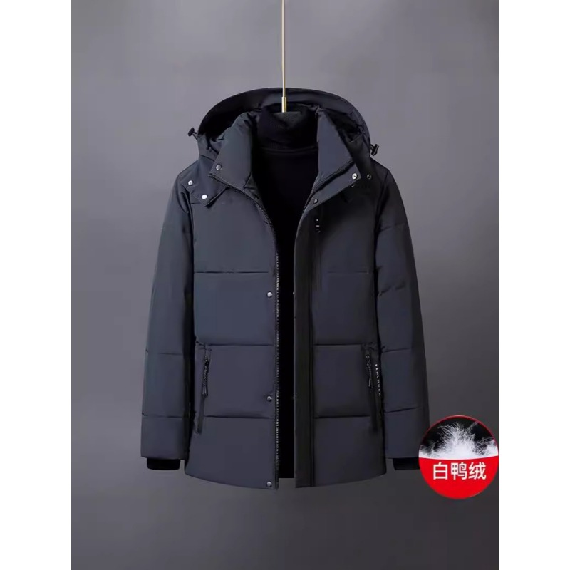 แจ็กเก็ตขนเป็ดแบบลำลองมีฮู้ดสำหรับผู้ชาย, เสื้อขนเป็ดเป็ดสีขาวมีฮู้ดสำหรับผู้ชาย5XL กลางแจ้งกันลมหนาอุ่น