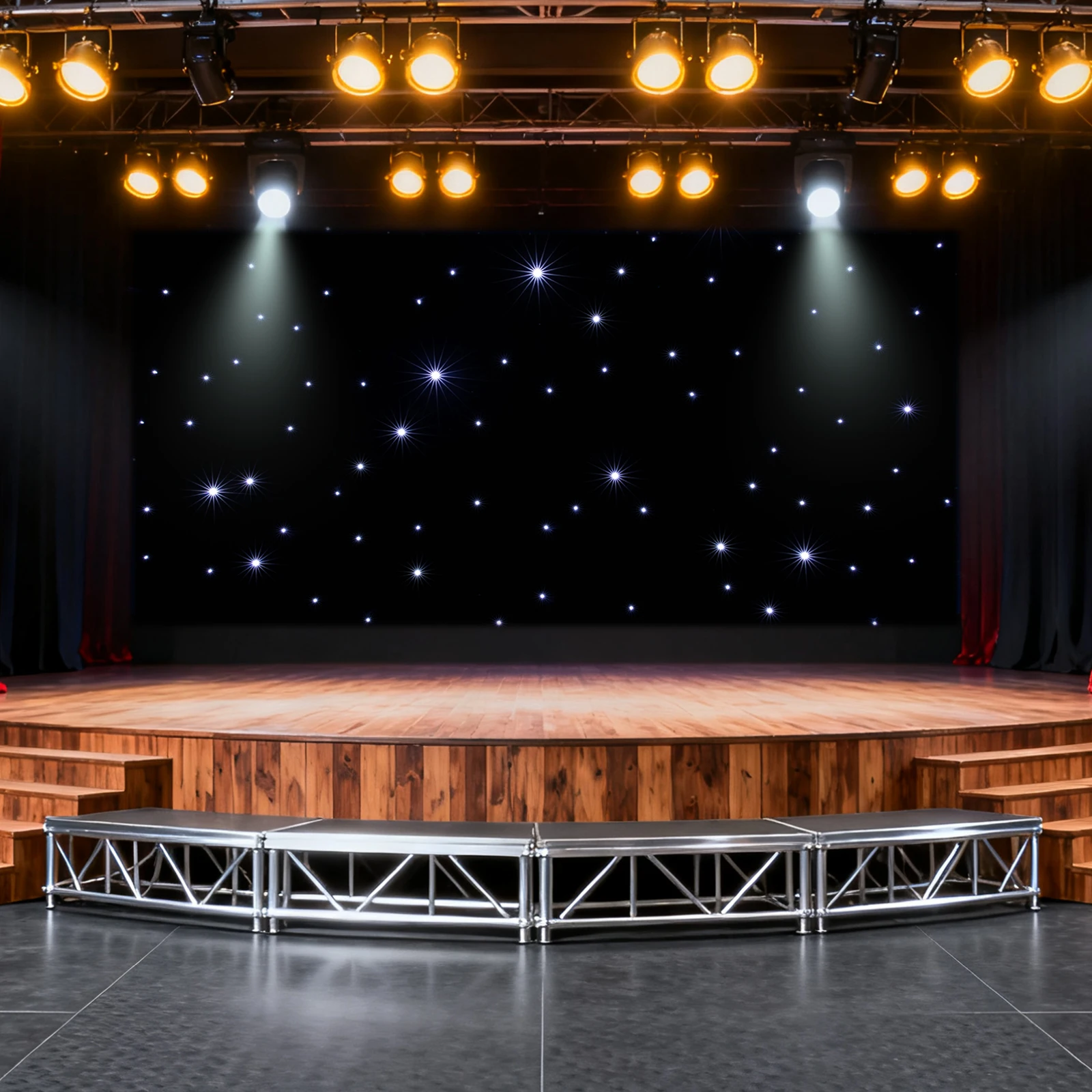 Black Rectangular LED Stage Star Backdrop(Convenient to Use) - Foldable&Truss Mountable(Multiple Holes), Two-Way Metal Zipper