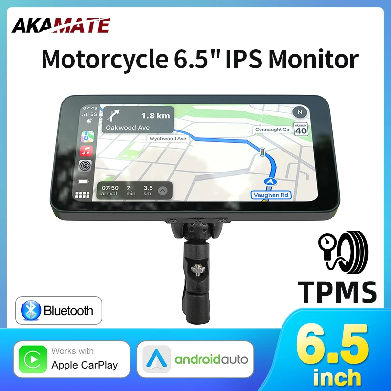 Monitor de navegación automática Android CarPlay para motocicleta de 6,5 pulgadas pantalla de presión de neumáticos pantalla IPS portátil impermeable AUX Bluetooth