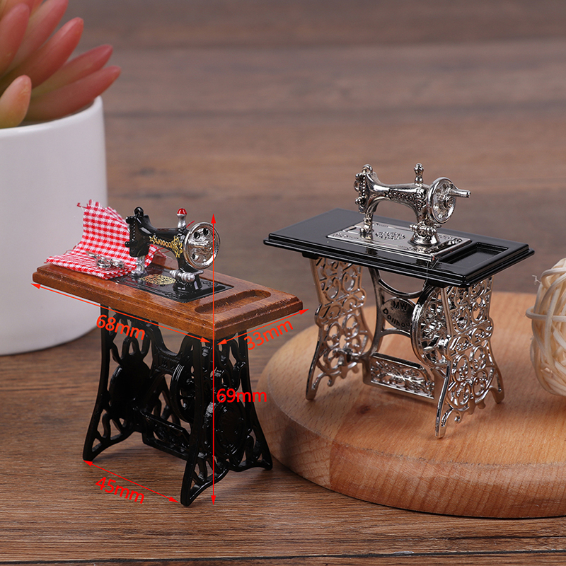 Muebles en miniatura para casa de muñecas, máquina de coser Retro, herramientas de tejer, modelo de decoración para casa de muñecas, muebles de simulación, 1:12