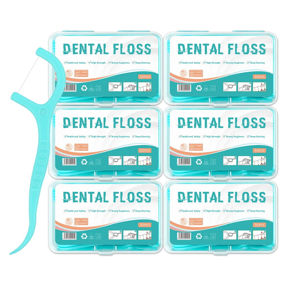 Kingubznis-Dental Floss, Plastic Toothpicks with Threads, Soft Dental Flosser, Elastic Silk with Sticks, Ultrathin, 50Pcs