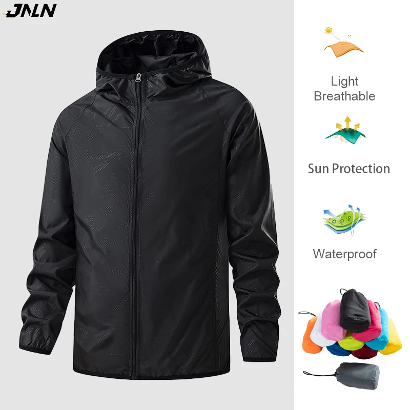 JNLN hombres mujeres chaquetas de senderismo impermeable protección solar cortavientos Unisex Camping escalada al aire libre impermeable ropa portátil