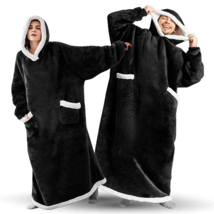 Manta de franela superlarga para hombre y mujer, Sudadera con capucha, jersey de lana gigante, manta de gran tamaño, invierno, 2024