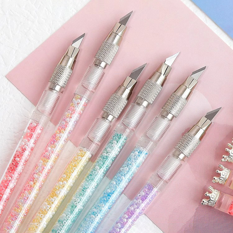 Cuchillo utilitario de burbujas de corona Kawaii, cuchillo con bolígrafo de hoja afilada, cortador de papel artesanal, pegatina, abridor de sobres, herramientas de corte de oficina