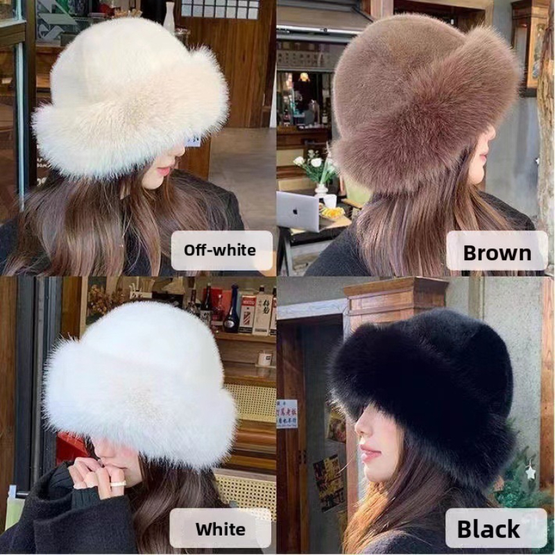 New Plush Mongolian Hat Imitating Mink Fur, Thickened and Warm Basin Hat, Windproof and Cold Proof in Autumn and Winter