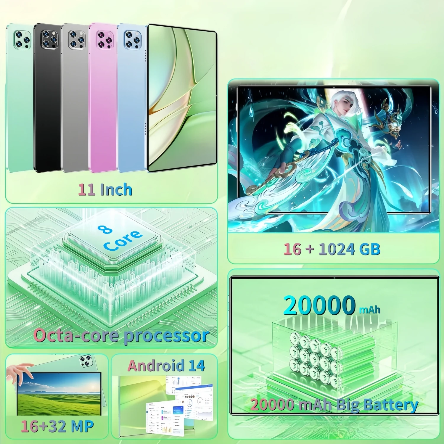 Tablet PC Original Pad 7S Pro, Snapdragon 888, Android 14, 16GB + 1TB, 11 Polegada HD, 20000mAh, 5G, Dual SIM, Chamada Telefônica, WiFi, Novo, 2020