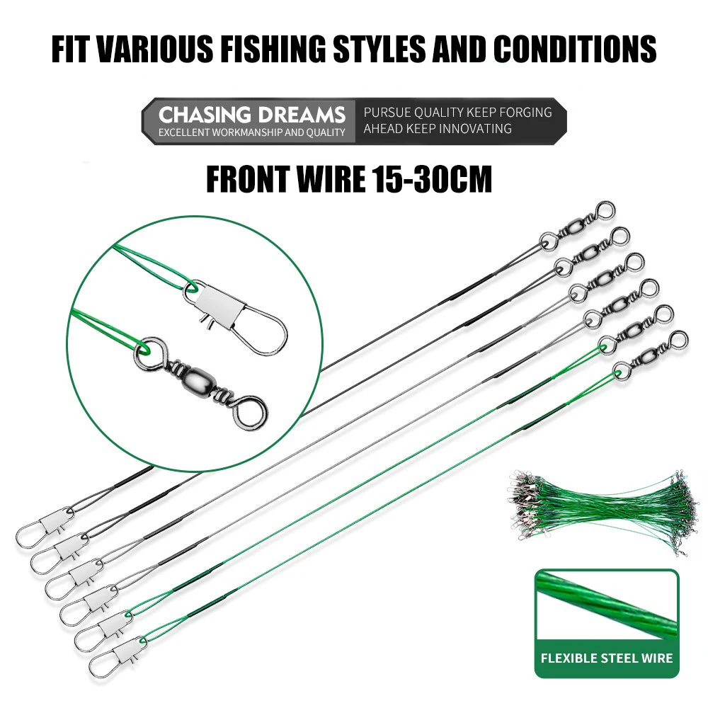 15-30cm super forte força de tração anti mordida linha de pesca de aço com acessórios de isca de pesca giratória com uma fivela rotativa
