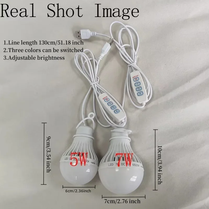 DC5V Led キャンプライト 5 ワット/7 ワット USB 緊急電球 3 色調光可能な吊りテントライトバーベキュー釣り修理屋外機器