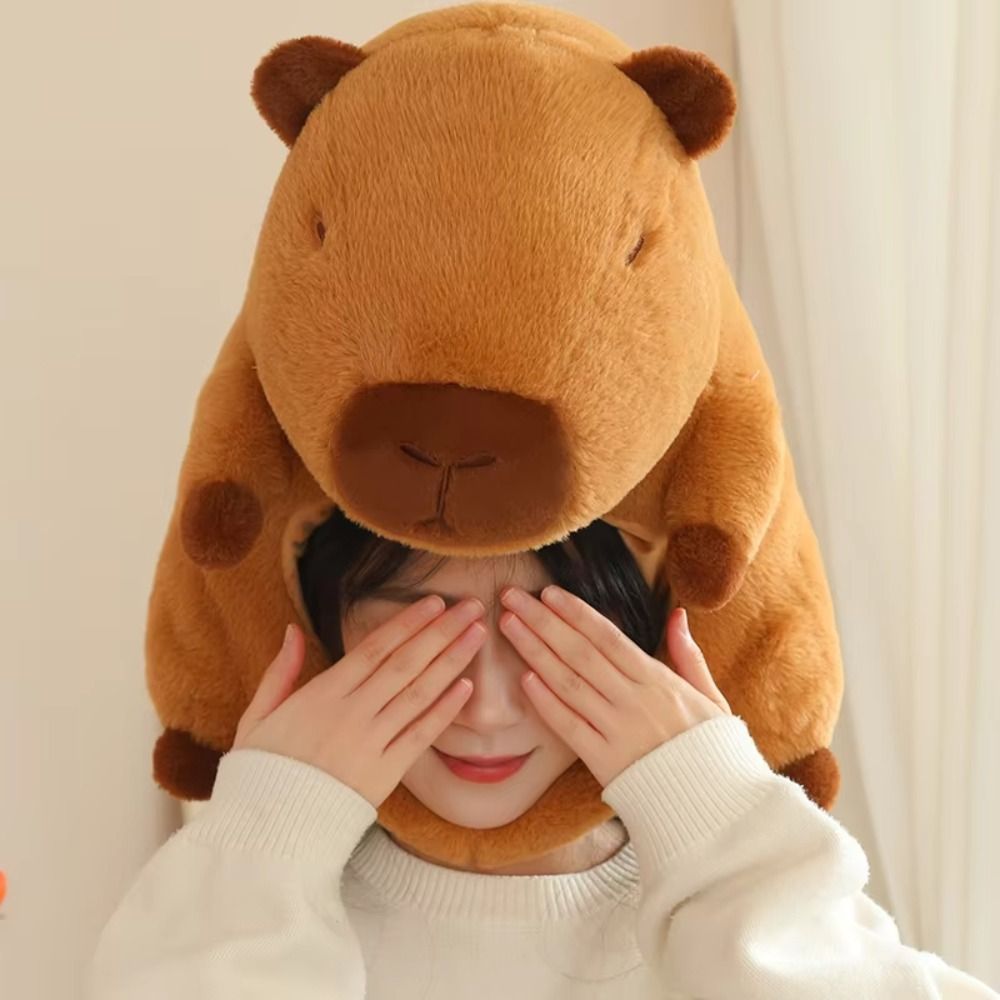 Bonito boneca de pelúcia capivara boné de cabelo de pelúcia grosso quente capivara cabeça máscara fofo macio pelúcia animal roedor chapéu crianças presente