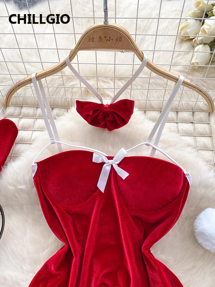 CHILLGIO, monos de terciopelo de conejito para mujer, moda erótica, monos de retazos de encaje sólido, ropa de dormir ajustada, mono combinado de una pieza