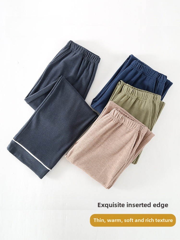 Men's Fleece Lined Thickened Sleepwear Pants Home Leisure Comfortable Winter Warm Long Trousers mid Waist Solid Color