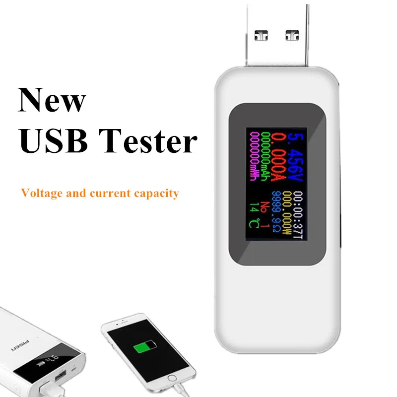 Digital Type-C Voltímetro USB, Temperatura, Corrente, Medidor de Voltagem, Detector de Volts, Amperímetro, Carregador do Banco de Potência, Indicador, 10 em 1