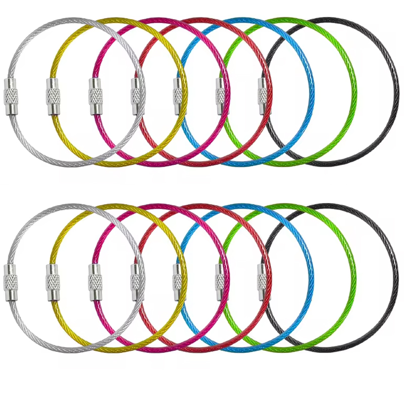5-10pcs 2mm PVC เคลือบสแตนเลสสตีลพวงกุญแจ DIY พวงกุญแจกระเป๋าเดินทางเชือก 15 ซม.แหวนสกรูล็อคเครื่องมืออุปกรณ์เสริม