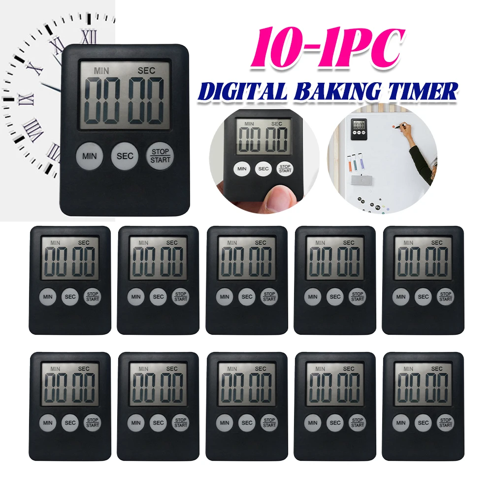 10-1PC Mini elektroniczny minutnik Stoper Wyświetlacz LCD do ćwiczeń sportowych Pieczenie Gotowanie Cyfrowy minutnik Wielofunkcyjny minutnik kuchenny