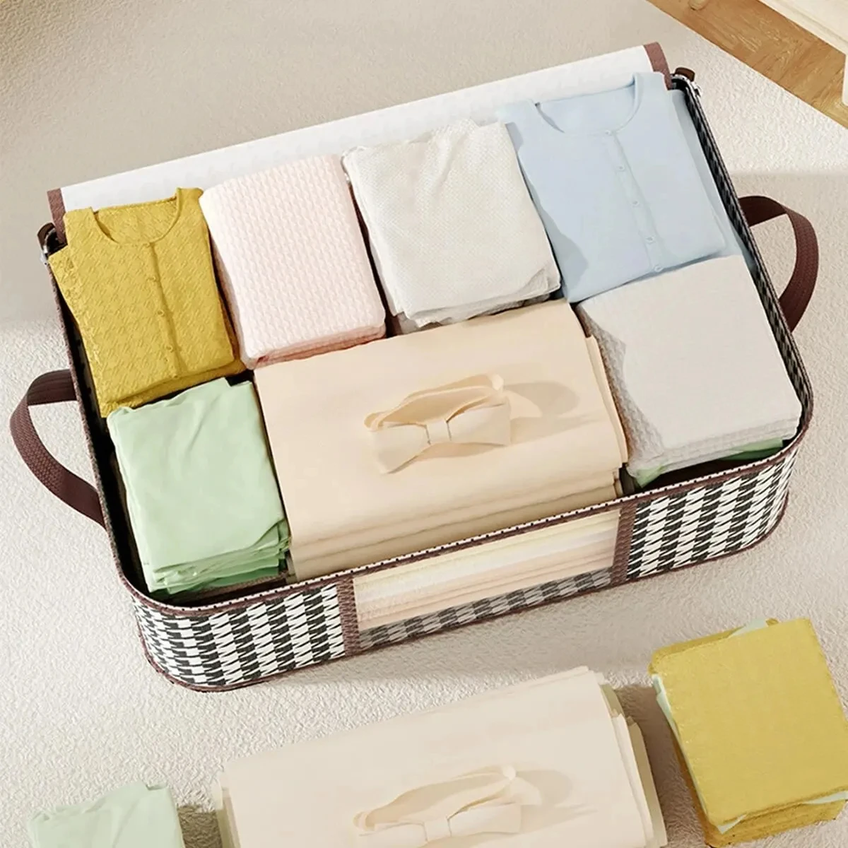 Scatola portaoggetti visibile di grande capacità organizzatore di vestiti per la casa portatile con maniglie contenitore pieghevole con cerniera trapuntata antipolvere