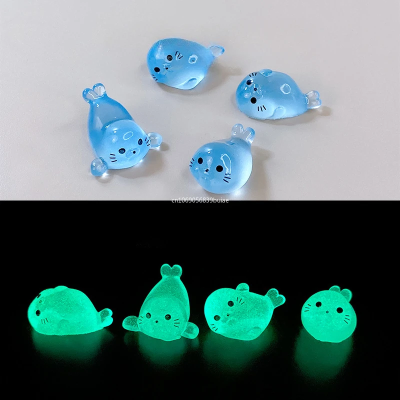 4/1PCS Marine Animal Glowing Seal Miniature Statue DIY Decoration Colorful Luminous Mini Seal Micro Landscape Figure Ornaments