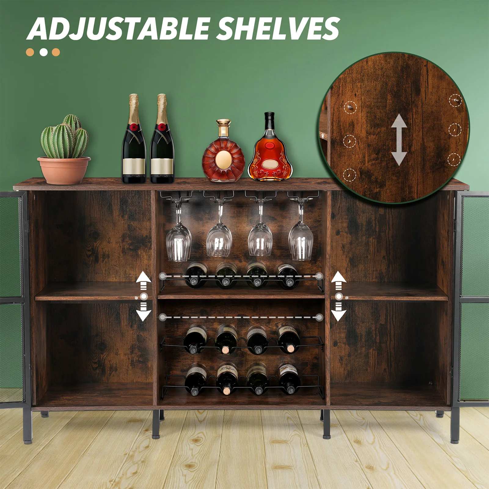 Armadi per vino Credenza e buffet per la casa, cucina, sala da pranzo, mobile da bar per vino in legno rustico marrone rustico