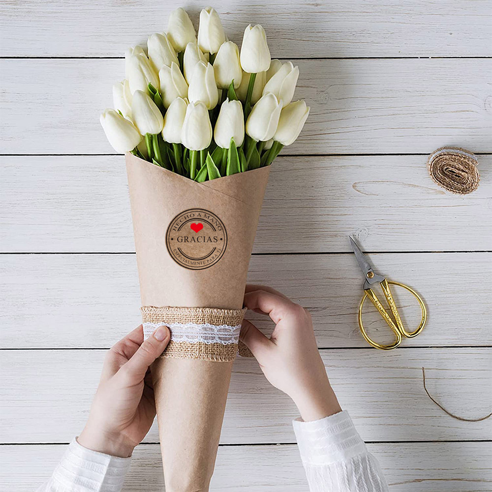 100-500Pcs หลายรูปแบบ Kraft Gracias สเปนขอบคุณสติ๊กเกอร์ Handmade Scrapbooking เครื่องเขียนสติกเกอร์